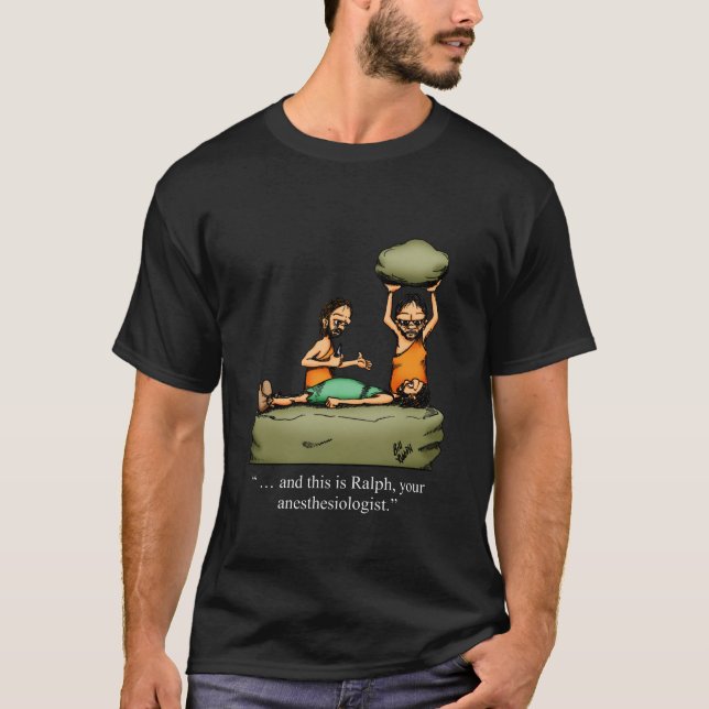 Engraçado Caveman Anestesiologista Cartoon T-Shirt (Frente)