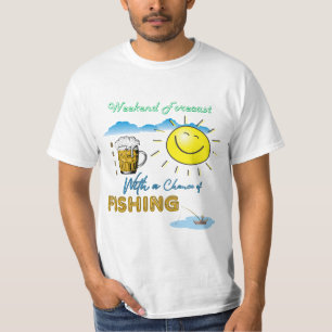 ENGRAÇADO! Cerveja e Pesca - Camisa T Prevista no 