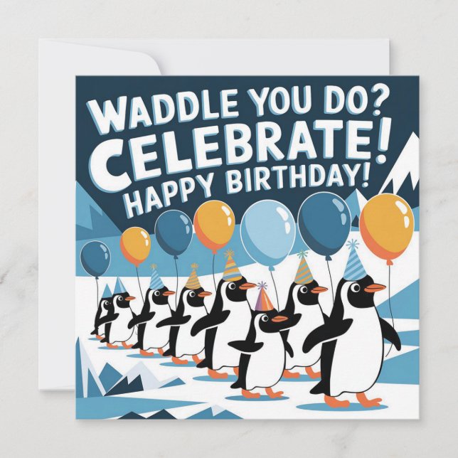 Engraçado Design de Pinguins de Aniversário - "Wad (Frente)