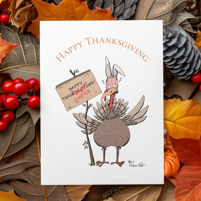 Engraçado Dia de Ação de Graças à Turquia Cartão d (Humorous & Witty Turkey Thanksgiving Card: a Turkey who'd much rather be a bunny this holiday!)