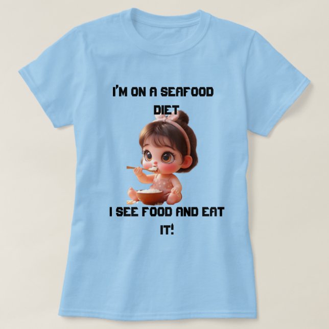 Engraçado e tamanho T-Shirt | Vejo Comida e coma (Frente do Design)