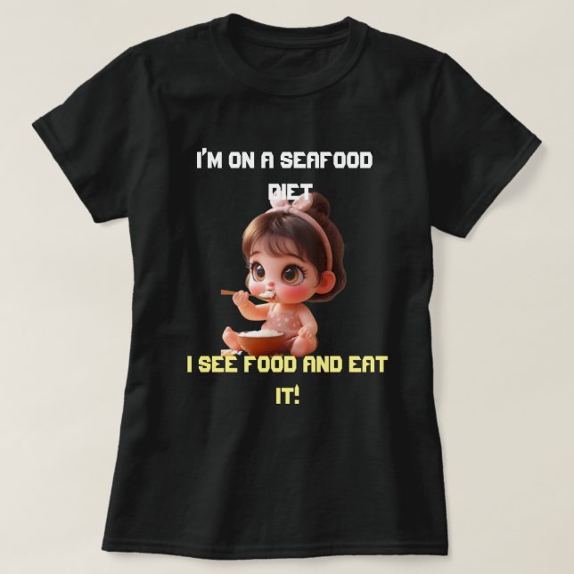 Engraçado e tamanho T-Shirt | Vejo Comida e coma (Frente do Design)