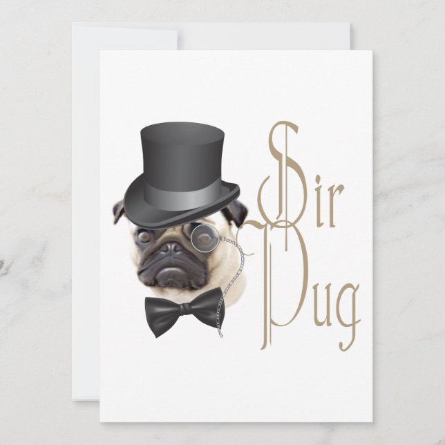 Engraçado, Grande Chapéu Monóculo Sir Pug Dog (Frente)