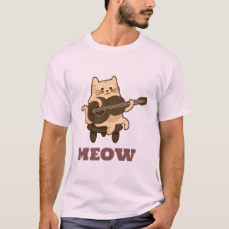 Engraçado Guitarra Camisa "MEOW" Música Tee