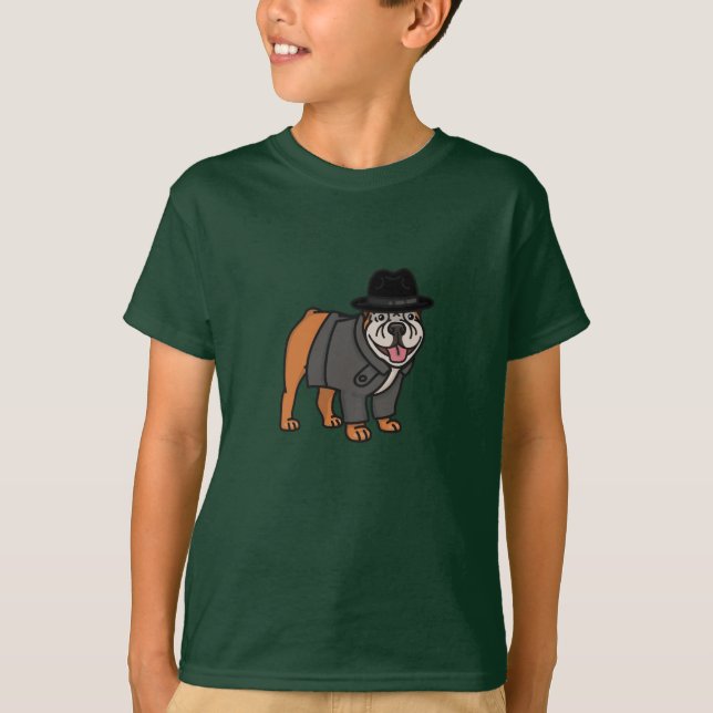 Engraçado Inglês Bulldog Detetive T-Shirt (Frente)