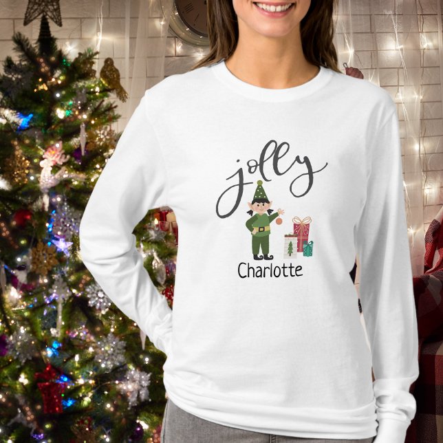 Engraçado Jolly Elf Nome de Natal Damas T-Shirt (Funny Jolly Elf Christmas Name Ladies T-Shirt)