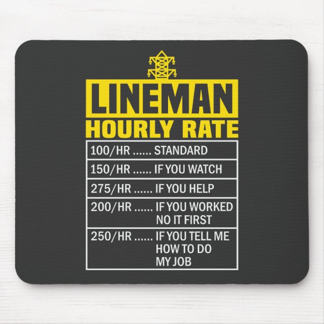 Engraçado Lineman de Taxa Horária Black Mousepad (Frente)