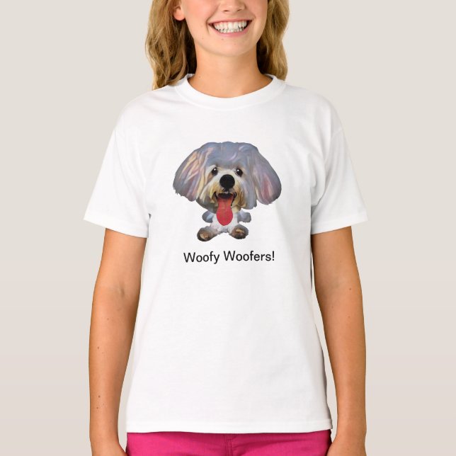 Engraçado Maltês Meninas de Cão T-Shirt (Frente)
