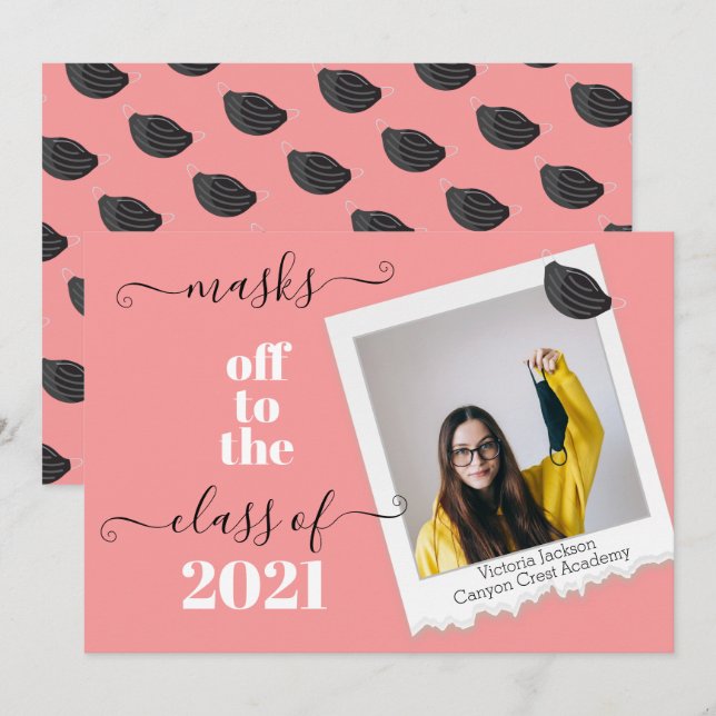 Engraçado Máscaras de Foto de Graduação Convite (Frente/Verso)