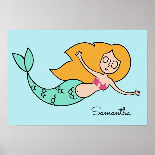 Engraçado Mermaid nome personalizado e poster de c (Frente)