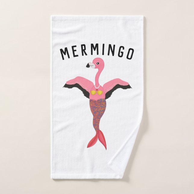 Engraçado Mermingo: Toalha de Mão Flamingo-Mermaid (Toalha de mão)