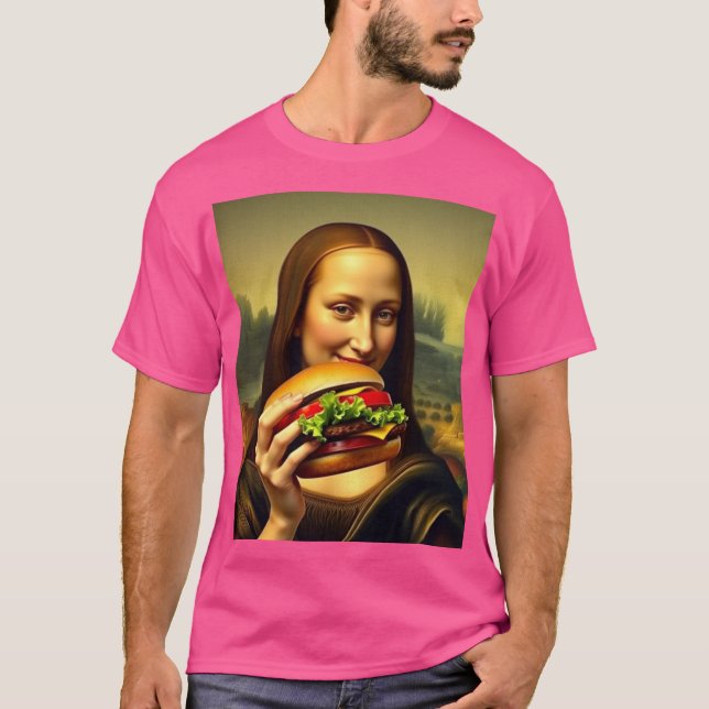 Engraçado Mona Lisa Burger T-Shirt (Frente)