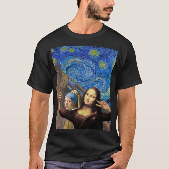 Engraçado Mona Lisa Selfie T-Shirt (Frente)