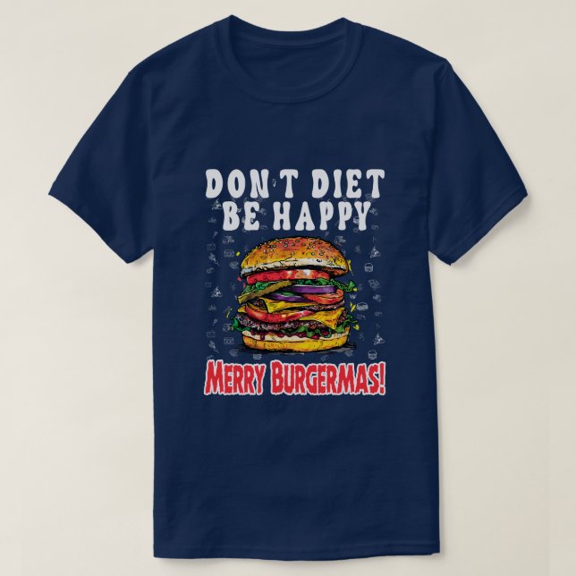 Engraçado Natal Hamburger, Camiseta Design de Home (Frente do Design)