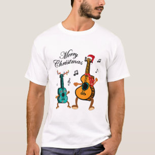 Engraçado Papai noel de Natal Ukulele dá camiseta