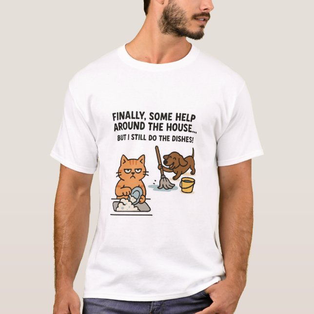 Engraçado Pet Chores T-Shirt (Frente)
