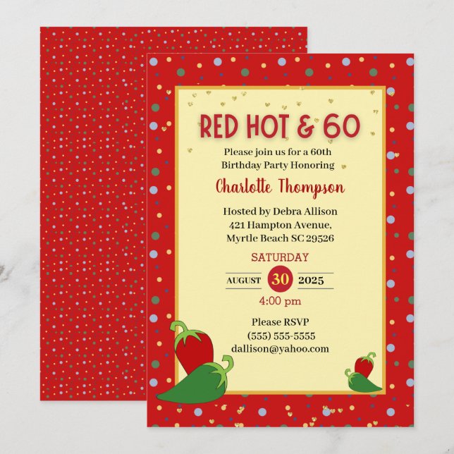 Engraçado Red Hot 60º Convites de Aniversário (Frente/Verso)