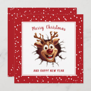 Engraçado Rudolph quebrando o Cartão Vermelho