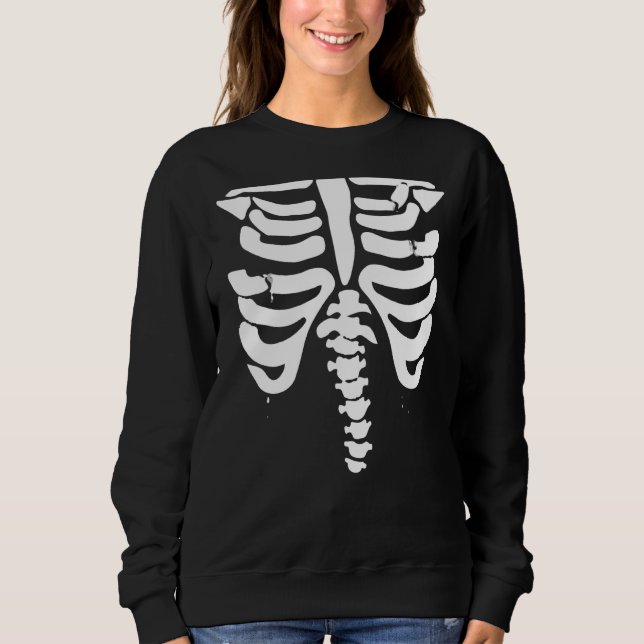 Engraçado Skeleton Rib Anatomia T Camisa Halloween (Frente)