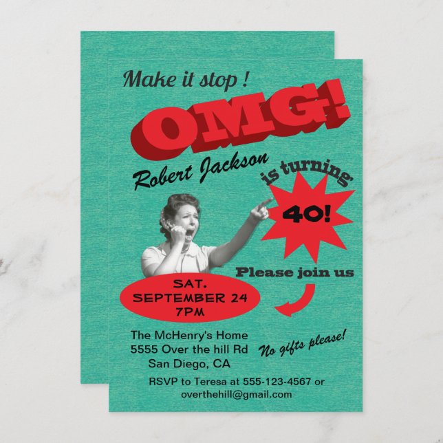 Engraçado Sobre a colina e os convites de aniversá (Frente/Verso)