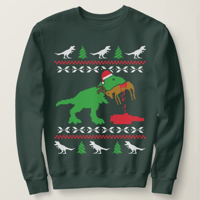 Engraçado Suéter De Natal Feio Trex Reindeer Ugly  (Frente do Design)