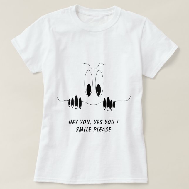 Engraçado T-Shirt Curiosity Eyes Smile - Texto Per (Frente do Design)