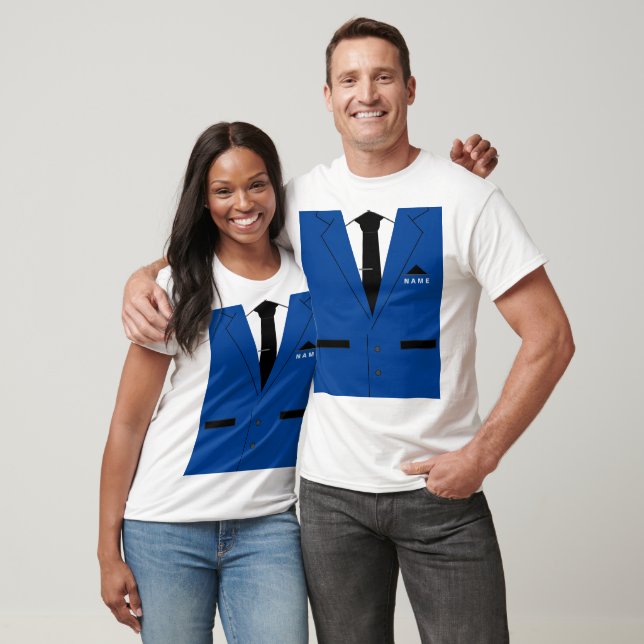 Engraçado T-Shirt Faux Blue Suit com nome de texto (Unissex)