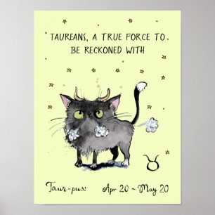 Engraçado Taurus poster Zodiac, gata-estrela, post