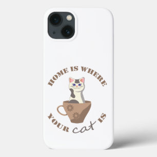Engraçado texto Lar é onde seu gato está no copo