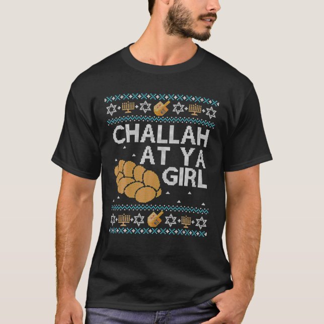 Engraçado Ugly Hanukkah Suéter Challah Na Ya Girl  (Frente)
