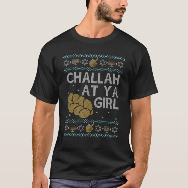Engraçado Ugly Hanukkah Suéter Challah No Ya Girl  (Frente)