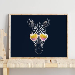 Engraçado Zebra Com Impressão de Parede de Sol