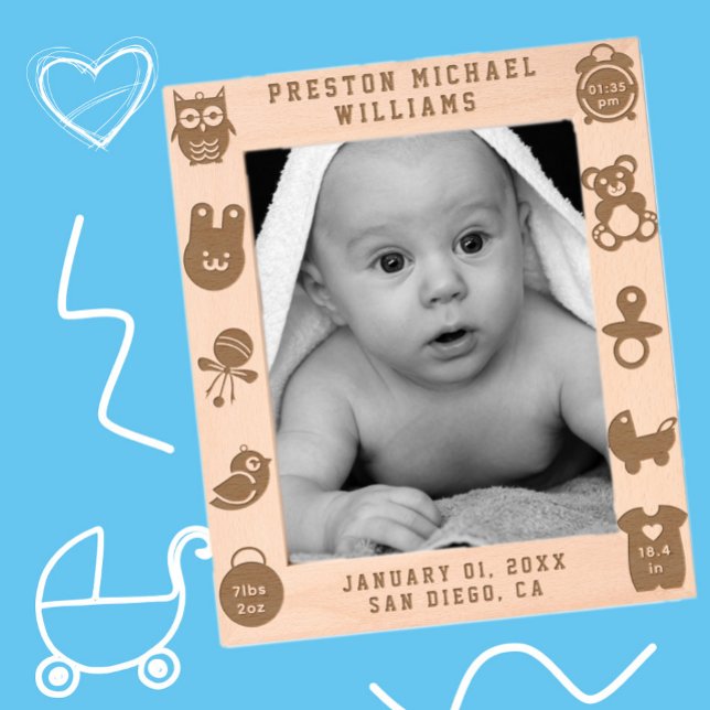 Engraved Baby Birth Stats Personal Picture Frame (Criador carregado)
