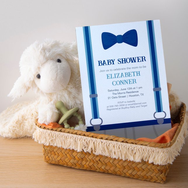 Engravidado, Arco, Suspende Convite Para Chá (Cute Baby Boy Bow-tie Suspenders Shower Invitation)