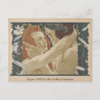 Enigma (1898) Casal Abraçando Cartão Postal Antigo