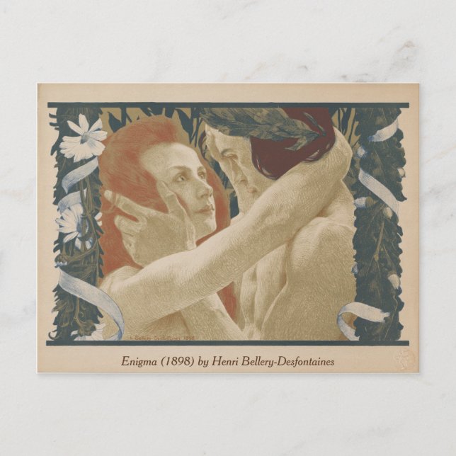 Enigma (1898) Casal Abraçando Cartão Postal Antigo (Frente)