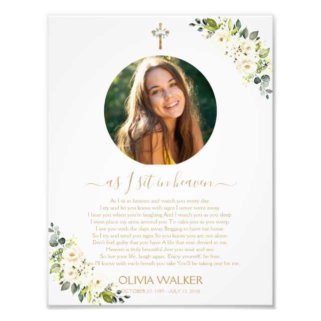 Enquanto me sento no céu Foto Funeral Sinal de Boa (Frente)