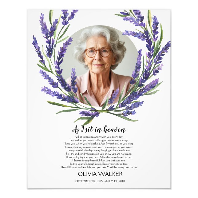 Enquanto me sento no céu Foto Funeral Sinal de Boa (Frente)