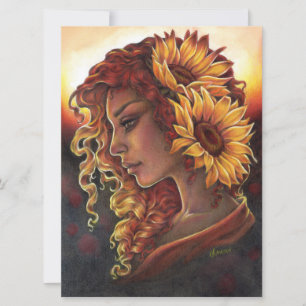 Enquanto Sunflower Bloom Fantasy Woman Art Card