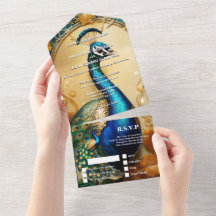 Ensaio de janto de casamento sobre o tema do pavão