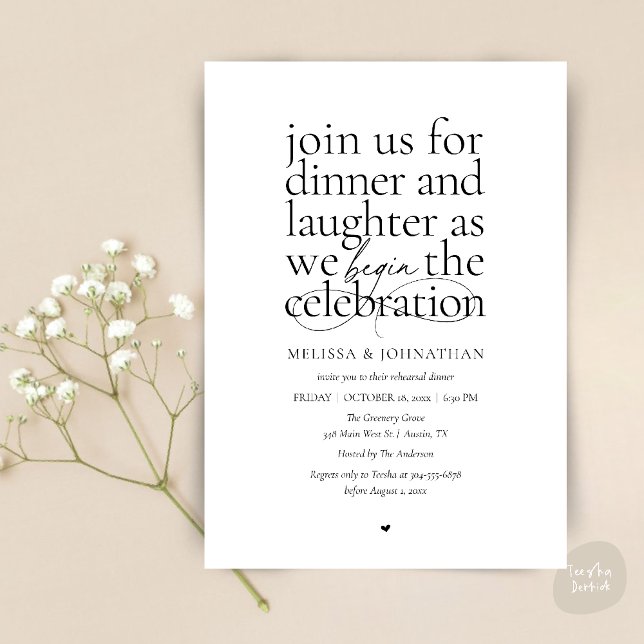 Ensaio Elegante Convite para Jantar Amor & Riso Mi (Modern Elegant Rehearsal Dinner Love & Laughter Celebration begins Invites Card in Black white)