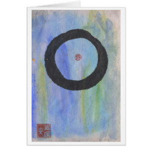 Enso azul (círculo do zen) do cartão vazio da