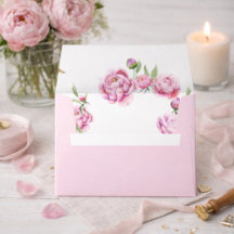 Envelope de Casamento Aquarela Peônia Rosa