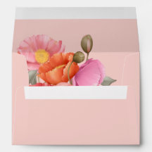 Envelope de Casamento com Papoula em Aquarela Rosa