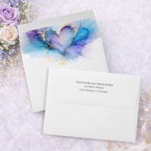 Envelope de Casamento Coração em Aquarela Azul Rox