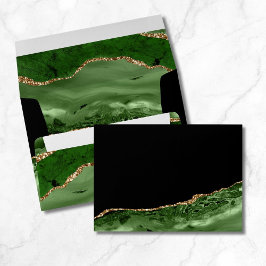 Envelope de Casamento de Geodo Verde Dourado