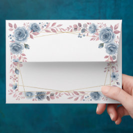 Envelope de Casamento Floral Azul Empoeirado