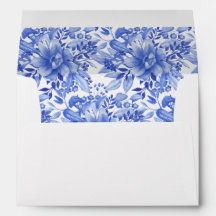 Envelope de Casamento Floral de Porcelana Azul e B