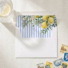 Envelope de Casamento Listrado de Azul e Limão Ita