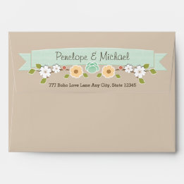 Envelope Mint Rustic Floral Boho A7 5"x7" em Khaki